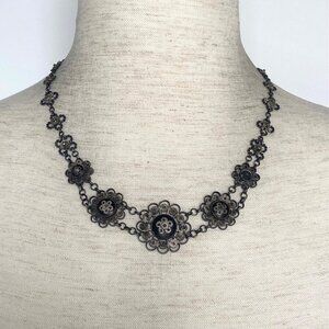 VTG Sterling Silver 925 KBK Filigree Floral Flower Button Panel Necklace 17.5"